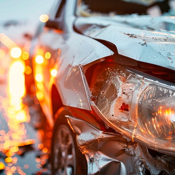 Vue sur un accident avec une voiture accidentée. Accident de transport et préjudice corporel : Comment obtenir une juste indemnisation ?